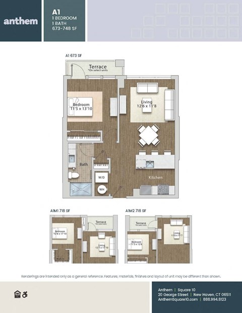 Floor plan for 1 bed, 1 bath, 718 sqft